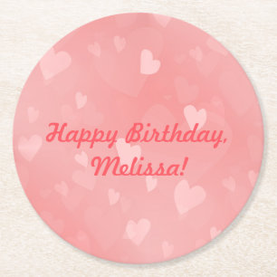 Soft Floating Pink Hearts Custom Round Paper Coaster