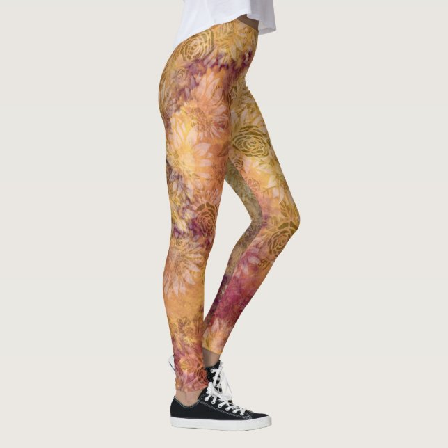 Soft Flora Autumn Flowers Pattern Vintage     Leggings (Right)