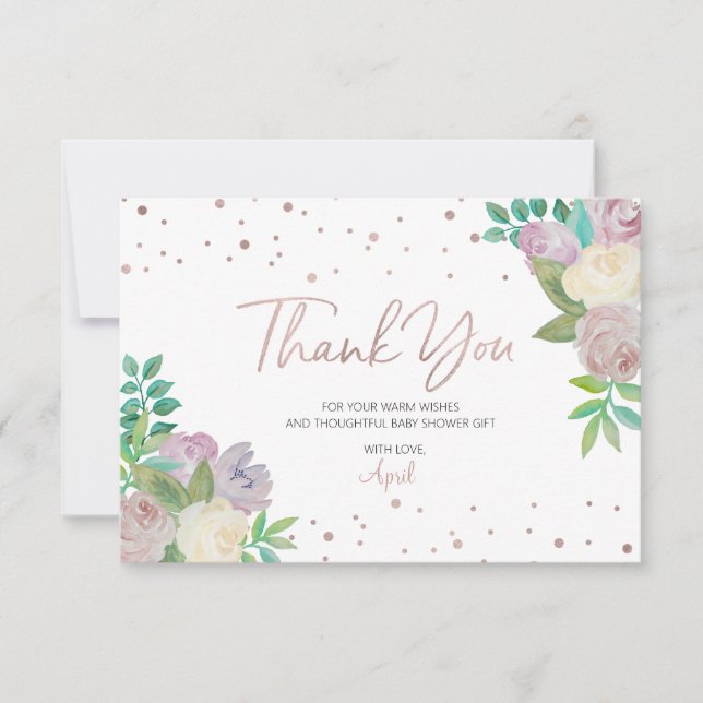 Soft Floral Baby Sprinkle Baby Shower Thank You Announcement (Front)
