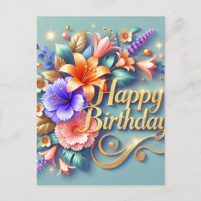 Soft Floral Birthday Postcard (Front)