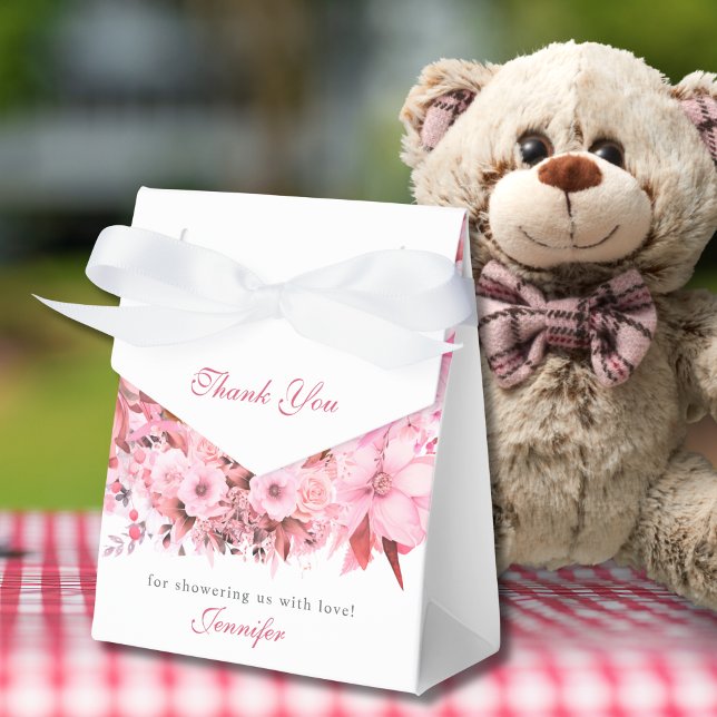 Soft Floral Blush Teddy Bear Baby Shower Favour Box (Creator Uploaded)