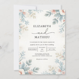 Soft Floral Botanical Flourish Wedding Invitation