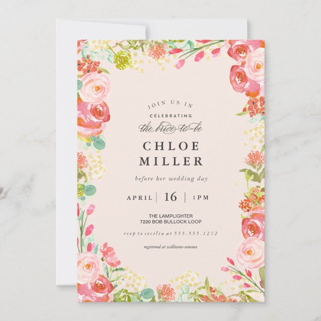 SOFT FLORAL bridal shower invitation pink (Front)