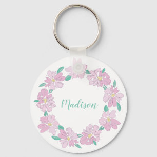 Soft floral circle ring key ring
