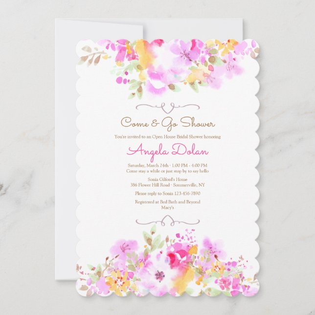 Soft Floral Come and Go Bridal Shower Invitation (Front)