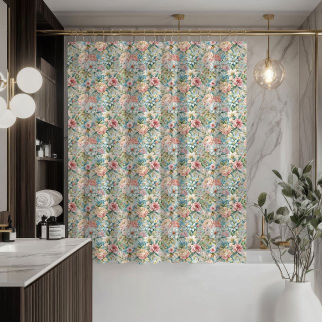 Soft Floral Curtain Trendy Rococo Bathroom Style (Soft Floral Curtain Trendy Rococo Bathroom Style)