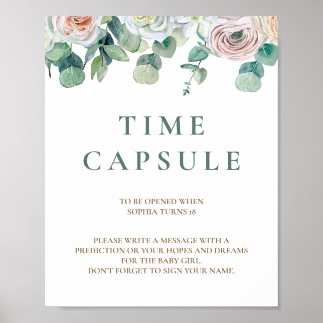 Soft Floral Eucalyptus Baby Shower Time Capsule Poster (Front)