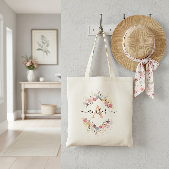 Soft floral frame personalised tote bag (Creator Uploaded)