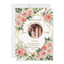 Soft Floral Geometric Frame Wedding Save the Date