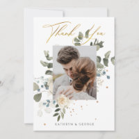 Soft Floral Gold Botanical Foliage Wedding Photo