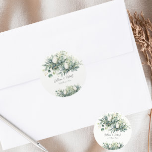 Soft Floral Greenery Gold Accent Wedding Classic Round Sticker