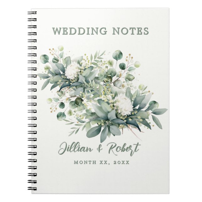 Soft Floral Greenery Gold Accent Wedding Journal (Front)