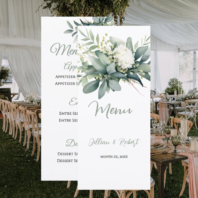 Soft Floral Greenery Gold Accent Wedding  Menu (Soft Floral Greenery Gold Accent Wedding Menu)