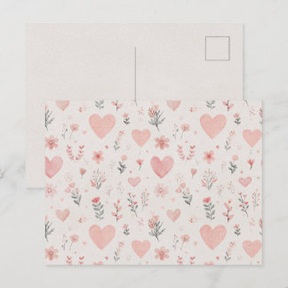 Soft Floral Hearts Pattern Postcard