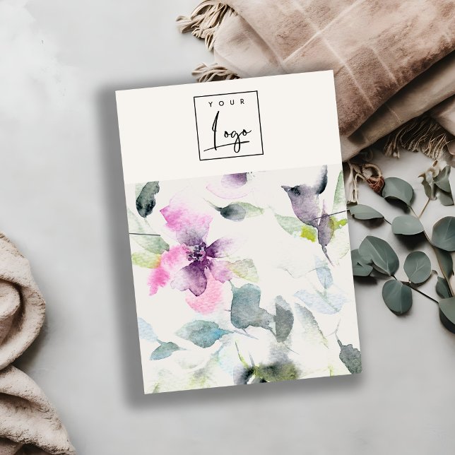 Soft Floral  Pink Purple Logo Necklace Band Holder Business Card (Creator Uploaded)