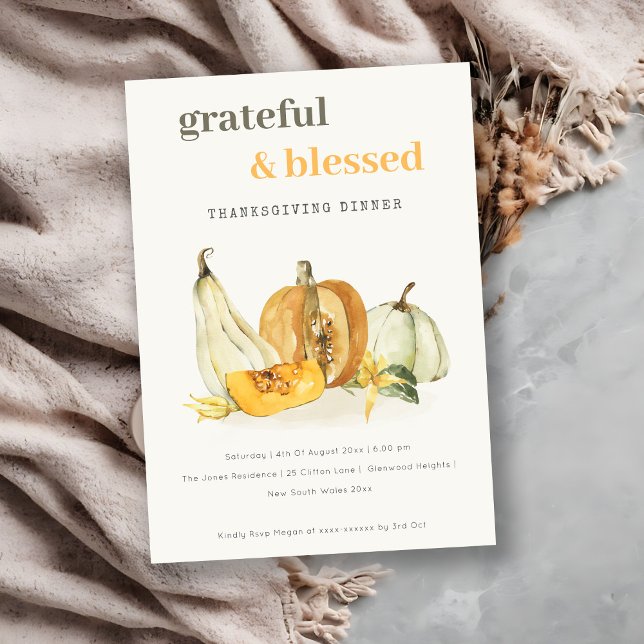 Soft Floral Pumpkin Thanksgivings Dinner Invite (Creator Uploaded)