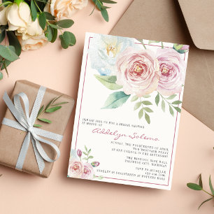 Soft Floral Romantic Greenery Mauve Bridal Shower Invitation
