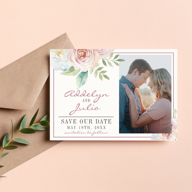 Soft Floral Romantic Greenery Mauve Pink Flowers Save The Date (Creator Uploaded)