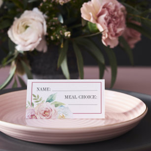 Soft Floral Romantic Greenery Wedding Meal Choice Place Card
