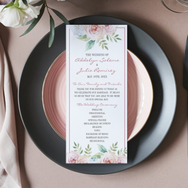 Soft Floral Spring Watercolor Wedding Ceremony Programme (Creator Uploaded)