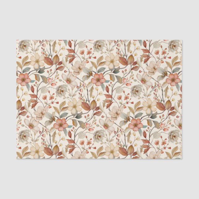 Soft Floral Vines Pattern on an Ivory Background Tissue Paper (Front)