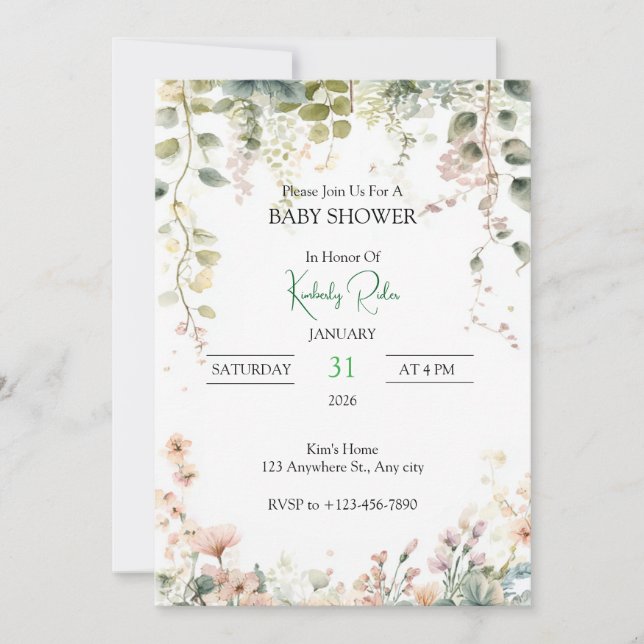 Soft Floral Watercolor Frame Invitation (Front)