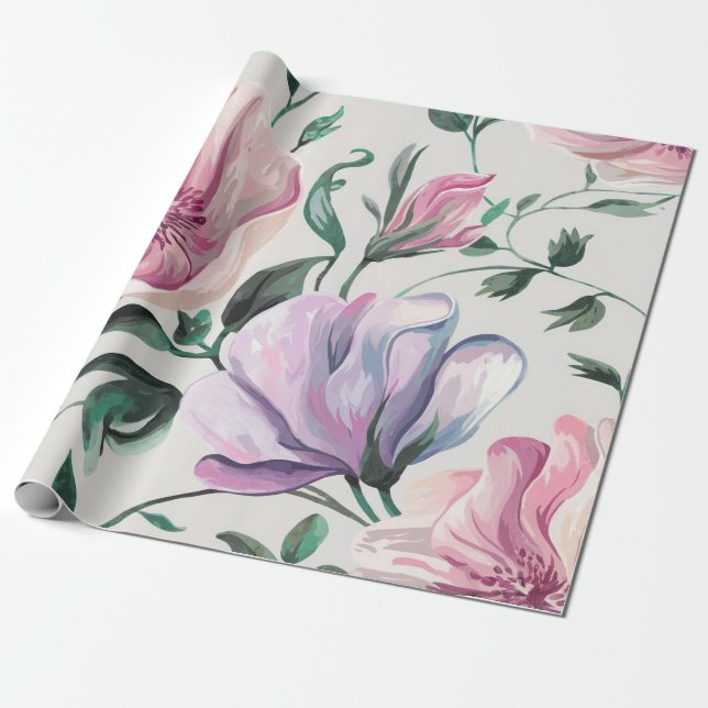 Soft Floral Watercolor Gift Wrap (Unrolled)