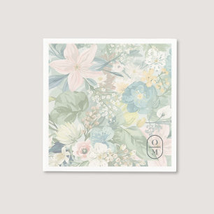 Soft Floral Watercolor Monogram Wedding Napkin