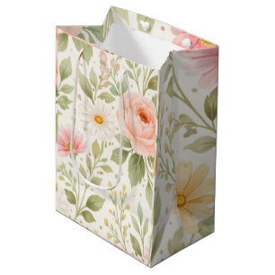 Soft Floral Watercolor Pattern Medium Gift Bag