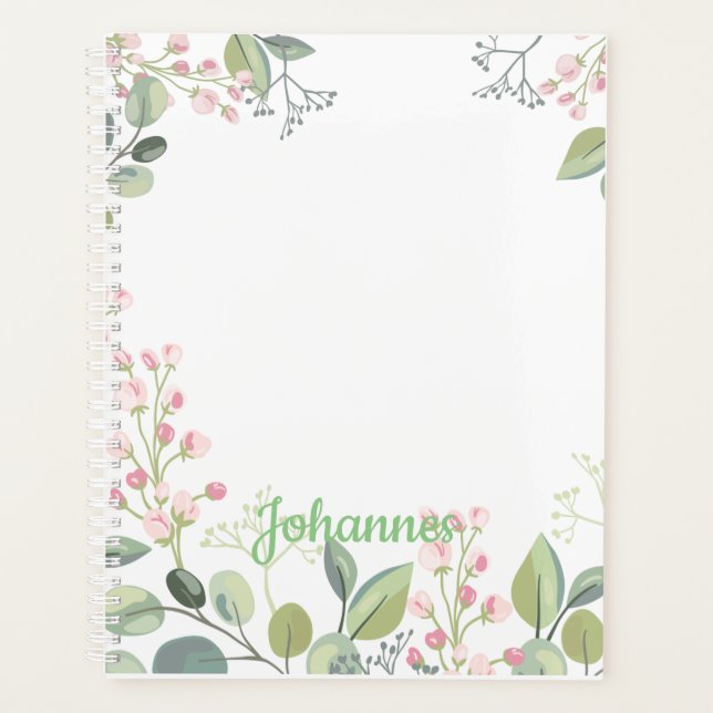Soft Floral with Leaves and Tiny Budding Flowers Planner (Front)