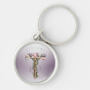 Soft Florals & Pastel Chic Tulip Monogram 'M' Key Ring