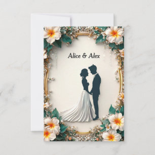 🌸 Soft Flower Frame Romantic Couple Silhouette Save The Date