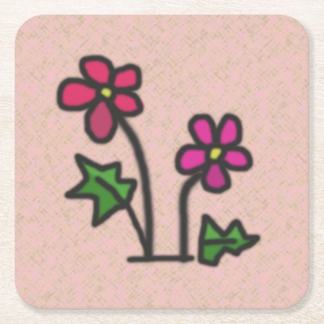 Soft Flowers Pink Square Paper Coaster (Front)