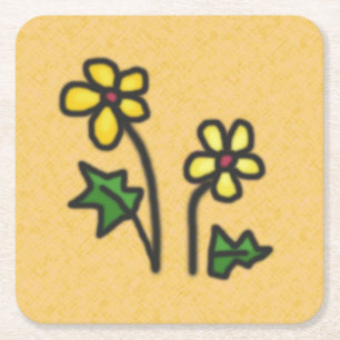 Soft Flowers Yellow Square Paper Coaster