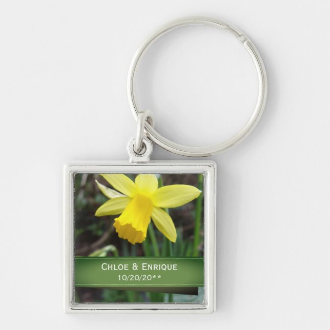 Soft Focus Daffodil Personalised Wedding Key Ring (Front)