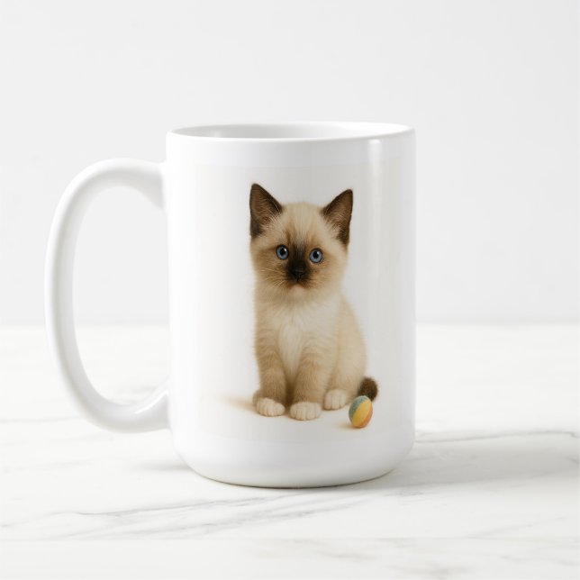 Soft Focus – Ragdoll Kitten with Felt Toy Ball Coffee Mug (Left)
