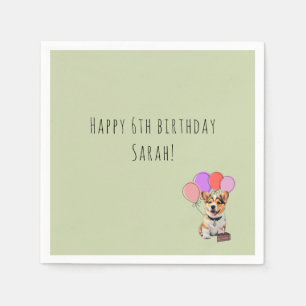 Soft Fresh Sage Green - Corgi Birthday Napkin