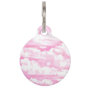 Soft Fuchsia Pink Girly Clouds Pet Tag