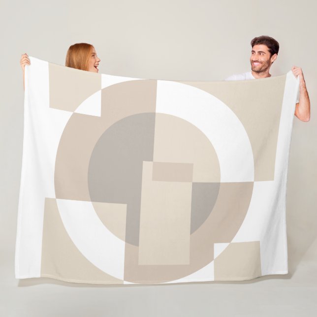 Soft Geometric Blocks – Modern Neutral Overlay Fleece Blanket (In Situ)
