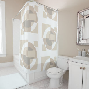 Soft Geometric Blocks – Neutral Overlapping Shapes Shower Curtain