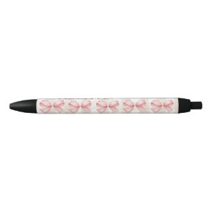 Soft Gingham & Pink Bow Custom Name Black Ink Pen