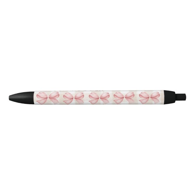 Soft Gingham & Pink Bow Custom Name  Black Ink Pen (Front)