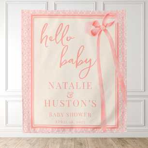 Soft Girl Floral Romantic Blush Pink Bow Coquette Tapestry