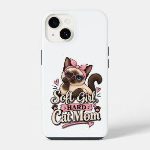 Soft Girl Hard Cat Mum Sticker Cute Cat Mum iPhone 14 Case