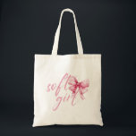 Soft Girl Pink Bow – Cute Coquette Tote Bag<br><div class="desc">A stylish pink watercolor bow paired with elegant script text reading “Soft Girl.” This cute and feminine design captures the trendy coquette aesthetic,  perfect for lovers of soft fashion,  girly style,  and delicate pastel vibes.</div>