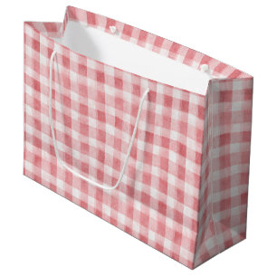 Soft Girly Pink White Plaid Stripes Birthday Large Gift Bag