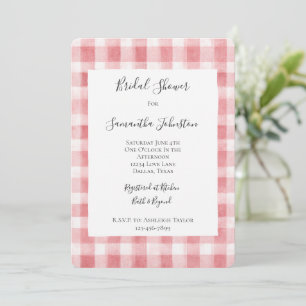 Soft Girly Pink White Plaid Stripes Bridal Shower Invitation
