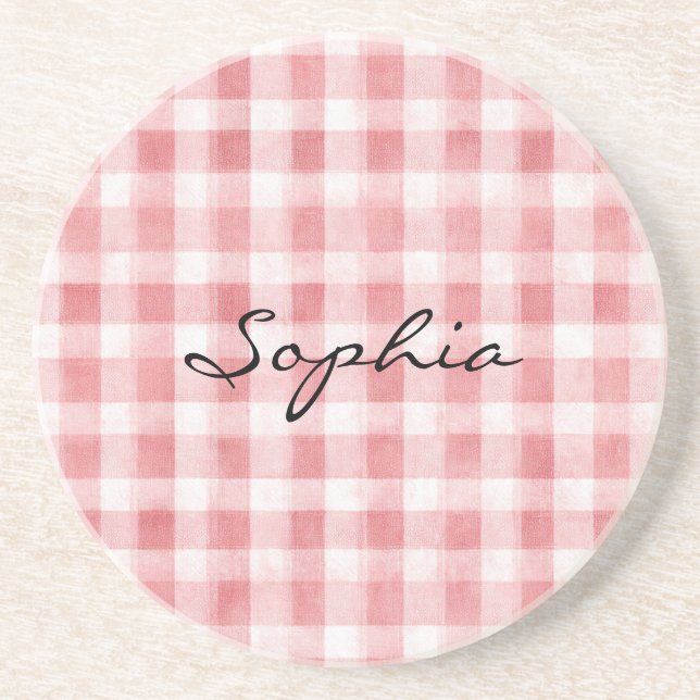 Soft Girly Pink White Plaid Stripes   Coaster (Front)