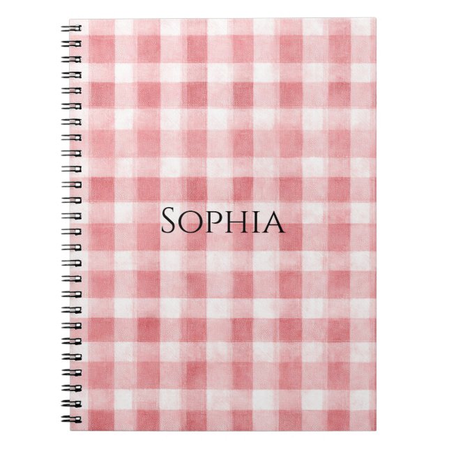 Soft Girly Pink White Plaid Stripes Notebook (Front)