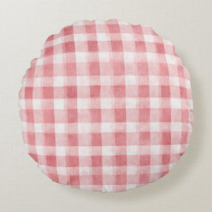 Soft Girly Pink White Plaid Stripes   Round Cushion